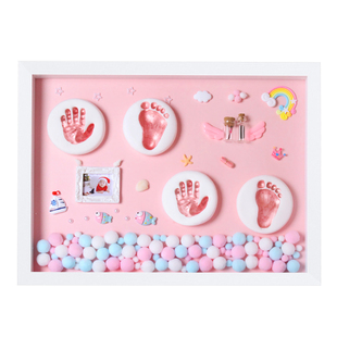 满月宝宝手足印周岁胎毛纪念品新生婴儿手脚印泥加大相框百天礼物