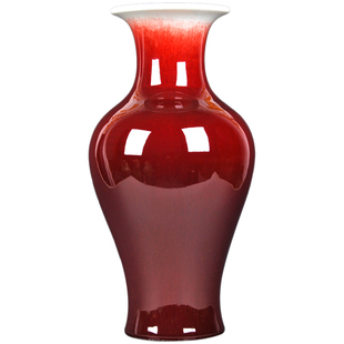 景德镇陶瓷器郎红色花瓶窑变中式家居装饰客厅古典工艺品摆件插花