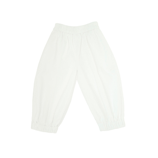 童装白色萝卜裤九分棉质灯笼裤奶白色束脚宽松休闲儿童裤子