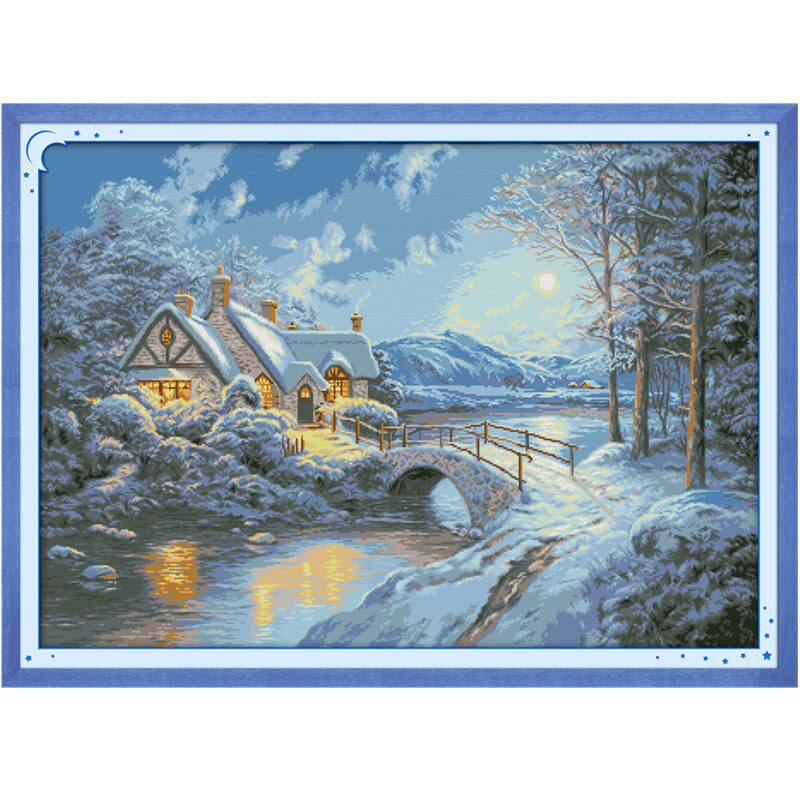 冬天雪景十字绣家园小屋新款油画