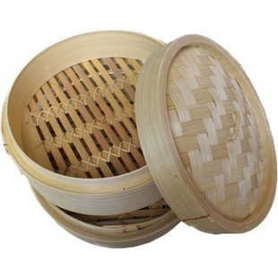 泗纶无胶水竹蒸笼 二笼一盖家庭用竹笼屉 绿色竹制厨具手工蒸屉
