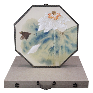 双面空白宫扇挂屏熟绢中式圆形扇子绢扇工笔画玄关书房客厅挂画