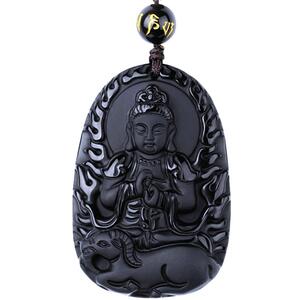 黑曜石十二生肖千手观音普贤大势至虚空藏菩萨本命佛吊坠男女项链