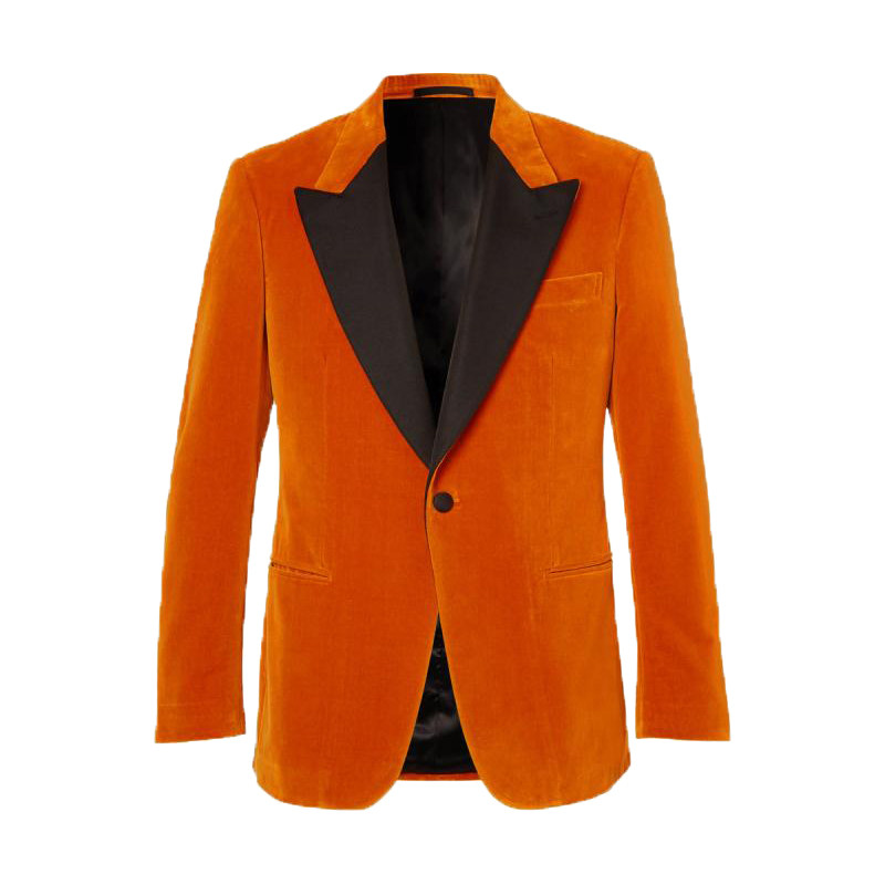 定制秋冬新品Kingsman橙色天鹅绒男士结婚礼服定制年会主持西服