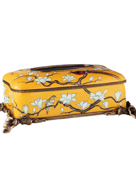 新中式风花鸟手绘陶瓷摆件纸巾盒