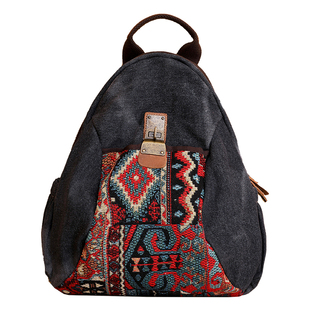一抹异彩新款双肩包女复古牛仔民族风刺绣耐用大容量体闲旅行背包