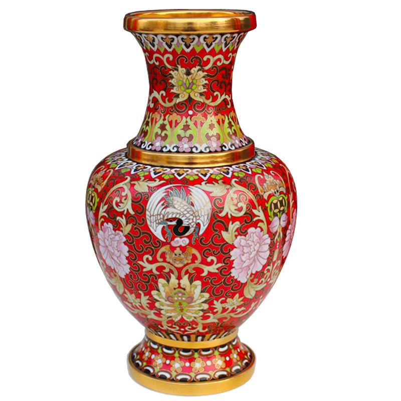 景泰蓝花瓶10寸珐琅纯铜仙鹤缠枝勾子莲纹摆件生日结婚礼品