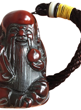 赤红手工雕刻天师钟馗寿星牦牛角