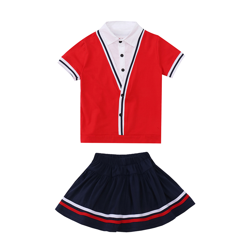 中小学生班服儿童校服幼儿园园服夏装小学生合唱服红色短袖三件套