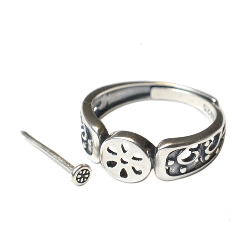 燕子家s925纯银小平安扣戒托算盘珠扁珠diy戒指空托活口女款