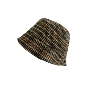 日系小众格纹水桶帽女秋冬英伦复古钟形渔夫帽双面戴气质百搭盆帽