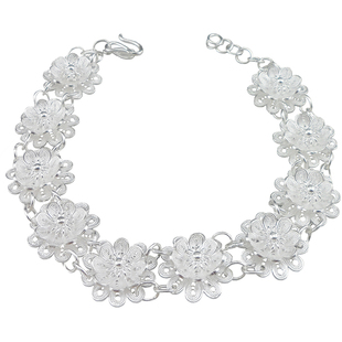 999纯银太阳花手链女拉花丝银饰足银白色手环古民族风送女友汉服