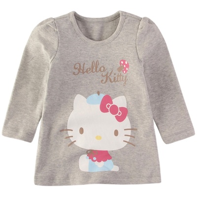 Hello Kitty女童长袖圆领长款T恤泡泡袖棉打底衫春秋长上衣