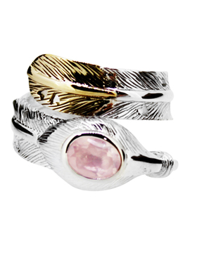 Good Vibrations粉晶羽毛开口戒指可调大小潮人戒子男生女戒个性