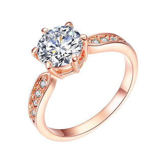日韩版时尚彩金玫瑰金色镶两克拉大钻戒婚戒女替代装饰指环礼物