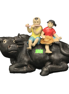 男女牧童牛补缺角陶瓷工艺品中式