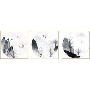 百特好开门见山玄关画新中式山水画挂画茶室禅意壁画水墨风景墙画