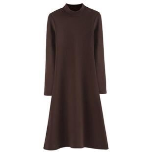 秋冬季新款韩版半高领纯白加绒加厚修身保暖长款长袖打底连衣裙女