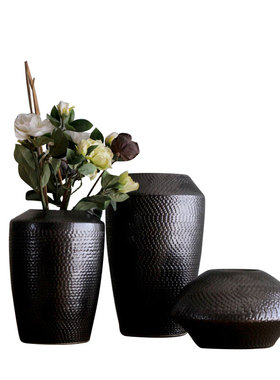 黑色电视柜创意百合鲜花麦穗摆件