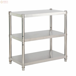 饭店厨房三层加厚不锈钢架子酒店收纳微波炉烤箱白钢置物架可定做