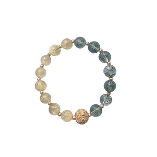 「招财双拼手链」日系小清新金发晶绿幽灵简约礼物学生水晶手串女