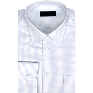高支纱白底浅蓝格长袖衬衫男 春新款140支商务正装纯棉高支棉衬衣
