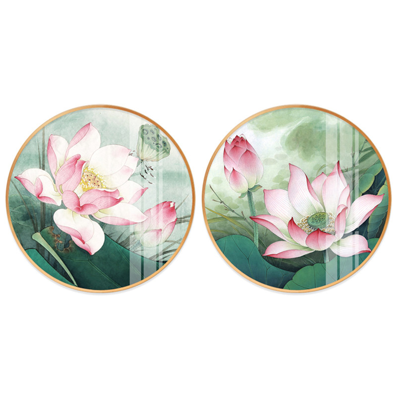 圆框客厅新中式风轻奢晶瓷画