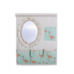 包邮墙壁门后挂袋布艺多层收纳挂袋 带镜子收纳袋挂式梳妆袋挂兜