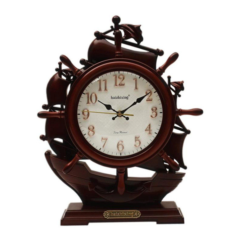 欧式复古座钟台钟客厅静音大号台式钟表摆钟桌面创意帆船电子时钟