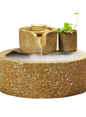 陶瓷流水喷泉石磨家居客厅摆件