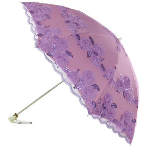 雅丽晴雨伞双层刺绣黑胶二折防晒