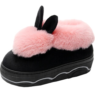 秋冬家居棉拖鞋女冬季包跟厚底防滑室内可爱高跟外穿家用毛毛拖鞋