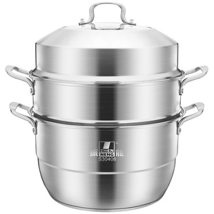 振能多层304不锈钢蒸锅32cm家用双层汤锅3层特厚复合底燃气电磁炉