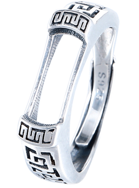 方形复古镶嵌蜜蜡琥珀戒指空托