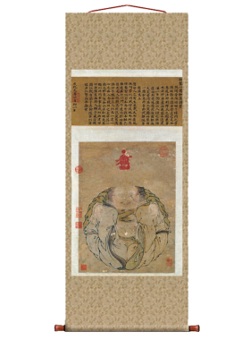 明 朱见深 一团和气图 仿古画卷轴挂画装饰画古代画真迹高清复制