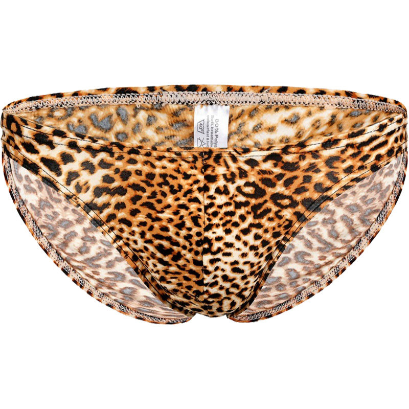 男士低腰性感豹纹短裤头 大码透气吸汗U凸大囊袋三角内裤