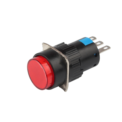 16mm按钮开关 一开一闭自锁自复位圆形 平钮开关LA16-11BN/ZS/Y