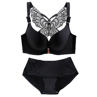 大码前扣内衣成套装胖mm200斤D聚拢美背无痕无钢圈文胸罩100B 95C