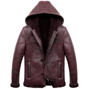 冬季新款澳洲进口皮毛一体青年真皮皮衣真毛帅气短款皮夹克外套潮