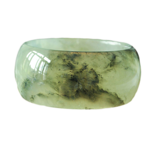 天然正品岫玉手镯水墨飘花加宽岫岩玉镯子女款湖水绿59口径送礼