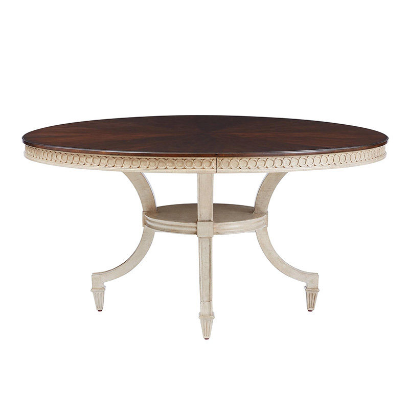 美式乡村实木圆餐桌组合 仿古6人位8人位圆饭桌 餐厅吃饭圆桌定制