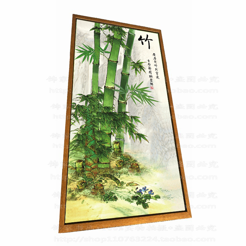 新中式竹子玄关竖版装饰油画布芯厂家直销办公室墙壁挂画节节高升