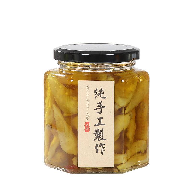六角透明玻璃蜂蜜储物带盖罐头瓶