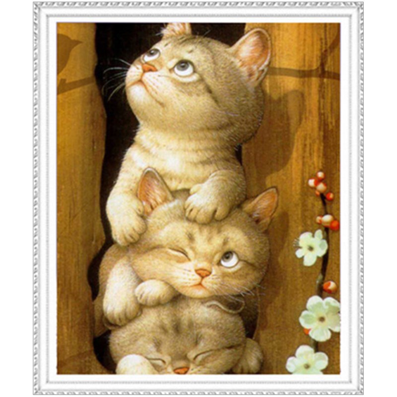三只猫咪钻石绣可爱小猫新款点钻