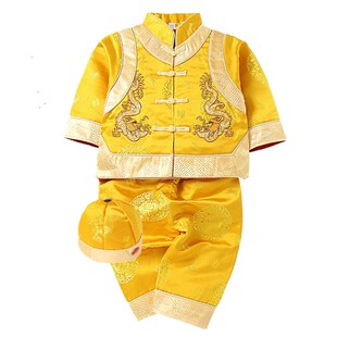 手工儿童套装生日百天周岁礼服娃娃秋冬款宝宝唐装男女婴儿黄马褂