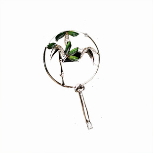 风摇翠竹随型翡翠镶嵌中国风小团扇翡翠胸针吊坠两用9k黄金配证