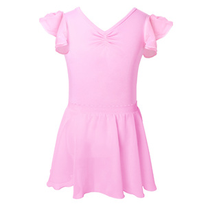 儿童舞蹈服女夏季双V领短袖连体考级练功服套装芭蕾舞服跳舞衣服