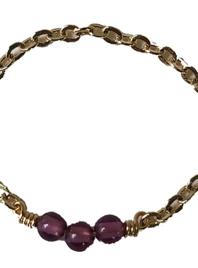 14k包金天然石榴石紫牙乌戒指