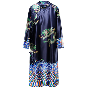 民国长衫男民族风大褂立领中国风复古男装长袍绸缎印花龙袍男外套