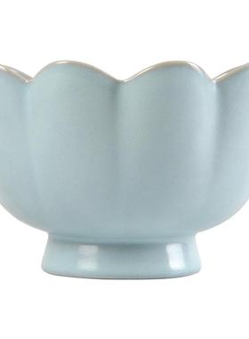 汝窑仿古莲花式温碗陶瓷收藏摆件